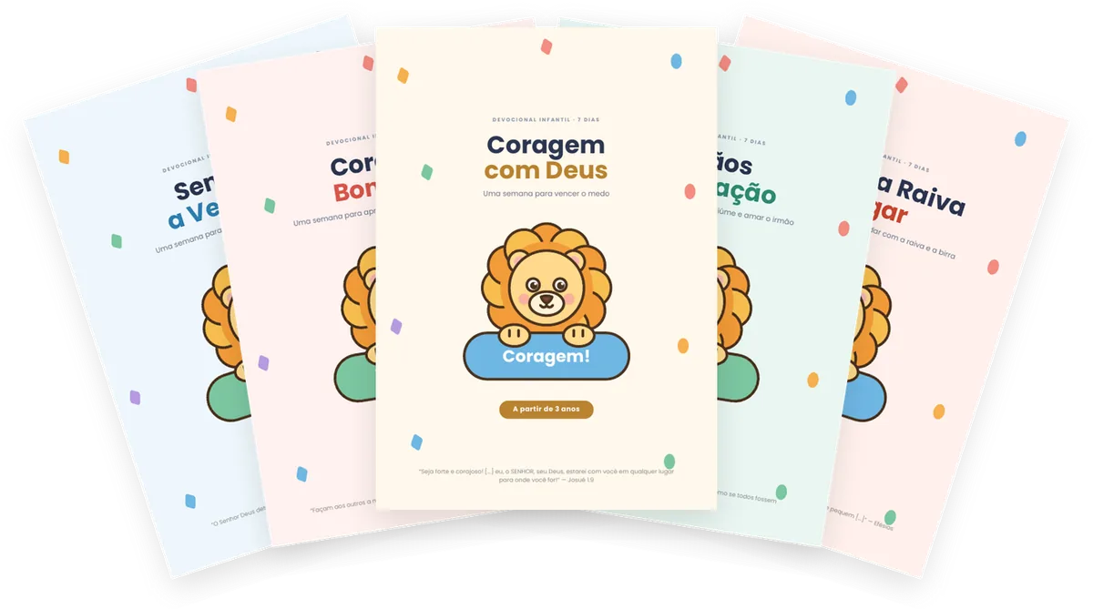 Capas dos devocionais infantis com o leãozinho